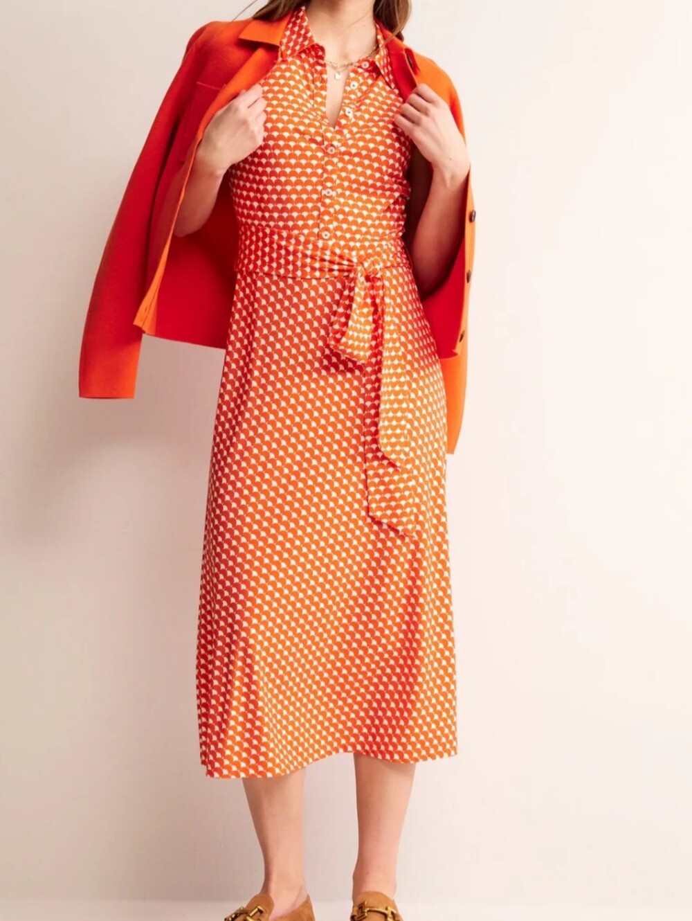 Boden Laura Sleeveless Shirt Dress In Mandarin, Crescent Stamp Size Large, Eu 16